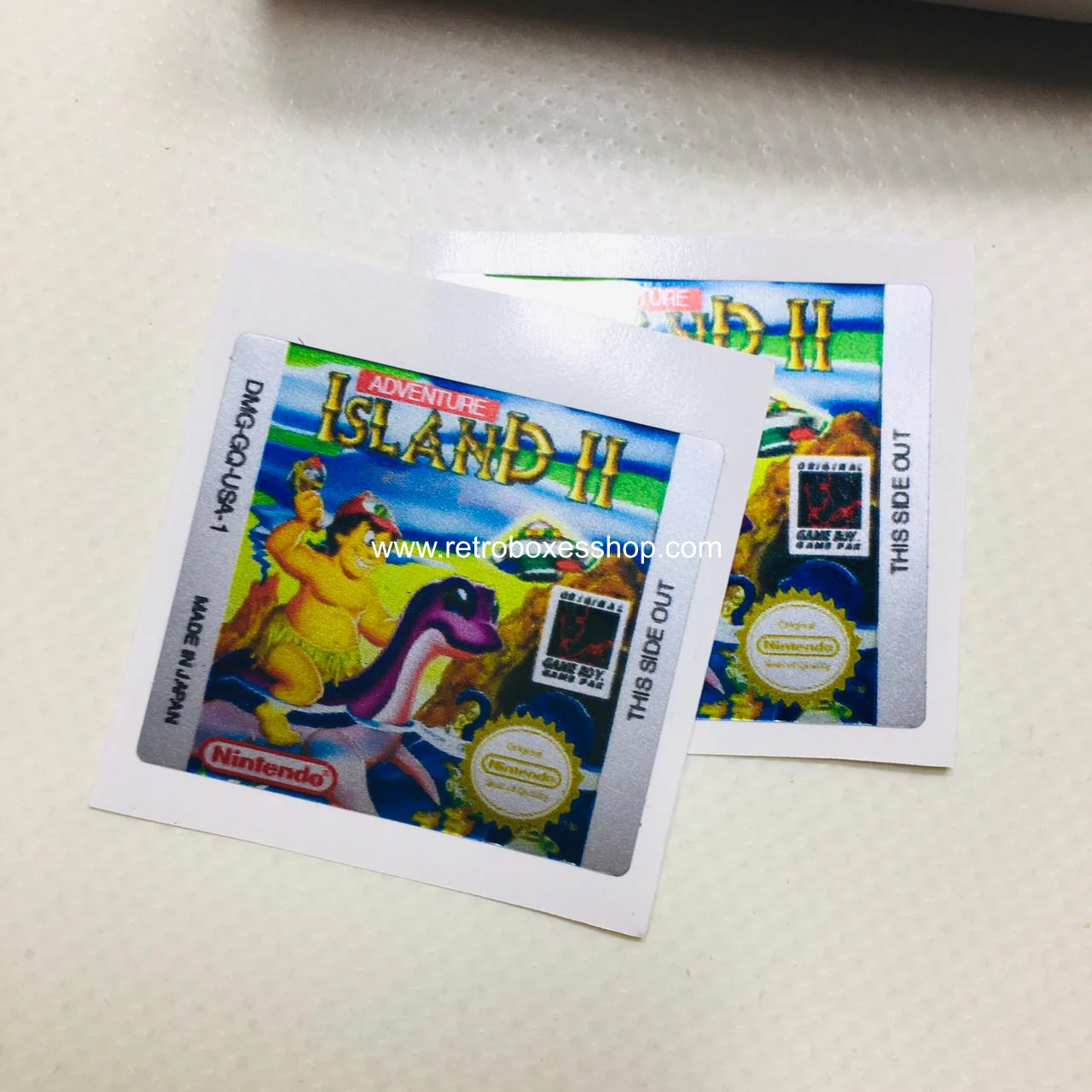 Adventure Island 2 GameBoy Label - Metallic Silver Sides Replacement Sticker - Image 1