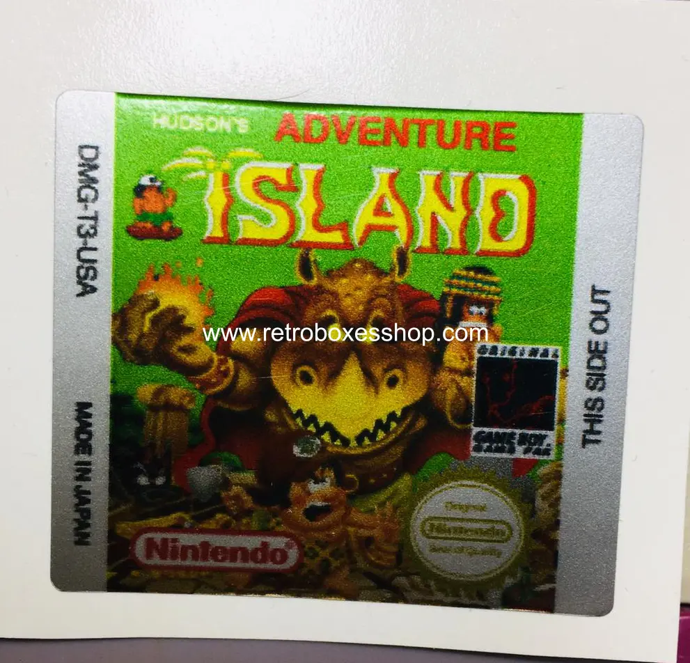 Adventure Island GameBoy Label - Metallic Silver Sides Replacement Sticker