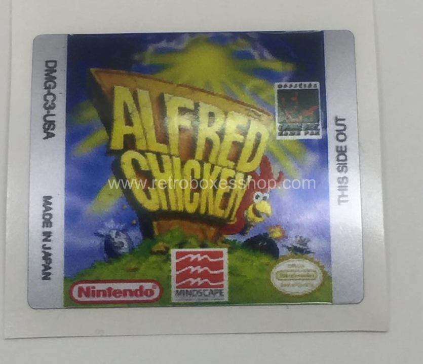 Alfred Chicken GameBoy Label - Metallic Silver Sides Replacement Sticker