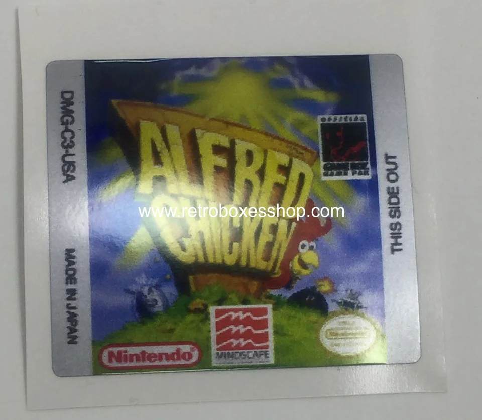 Alfred Chicken GameBoy Label - Metallic Silver Sides Replacement Sticker - Image 2