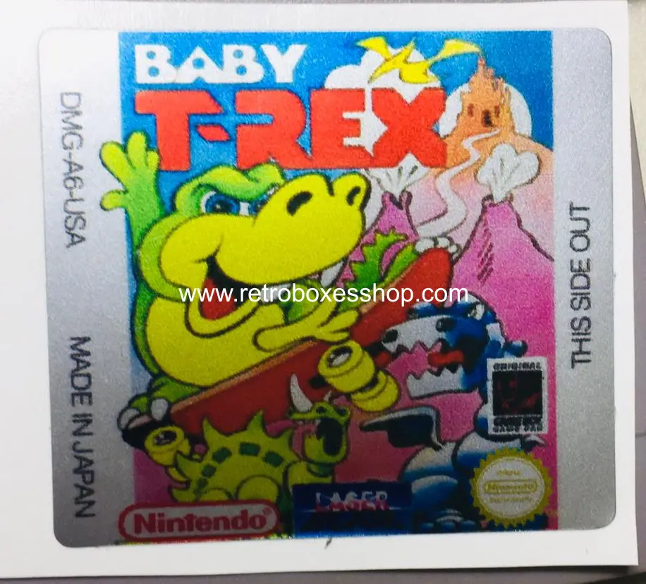 Baby T-Rex GameBoy Label - Metallic Silver Sides Replacement Sticker