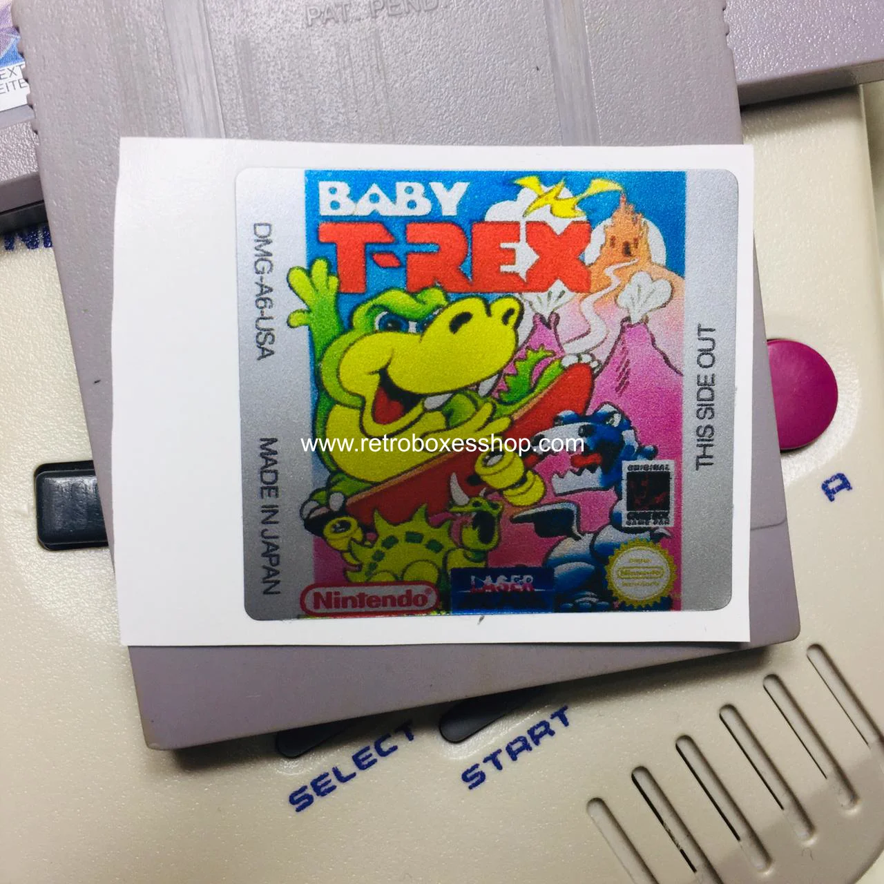 Baby T-Rex GameBoy Label - Metallic Silver Sides Replacement Sticker - Image 2