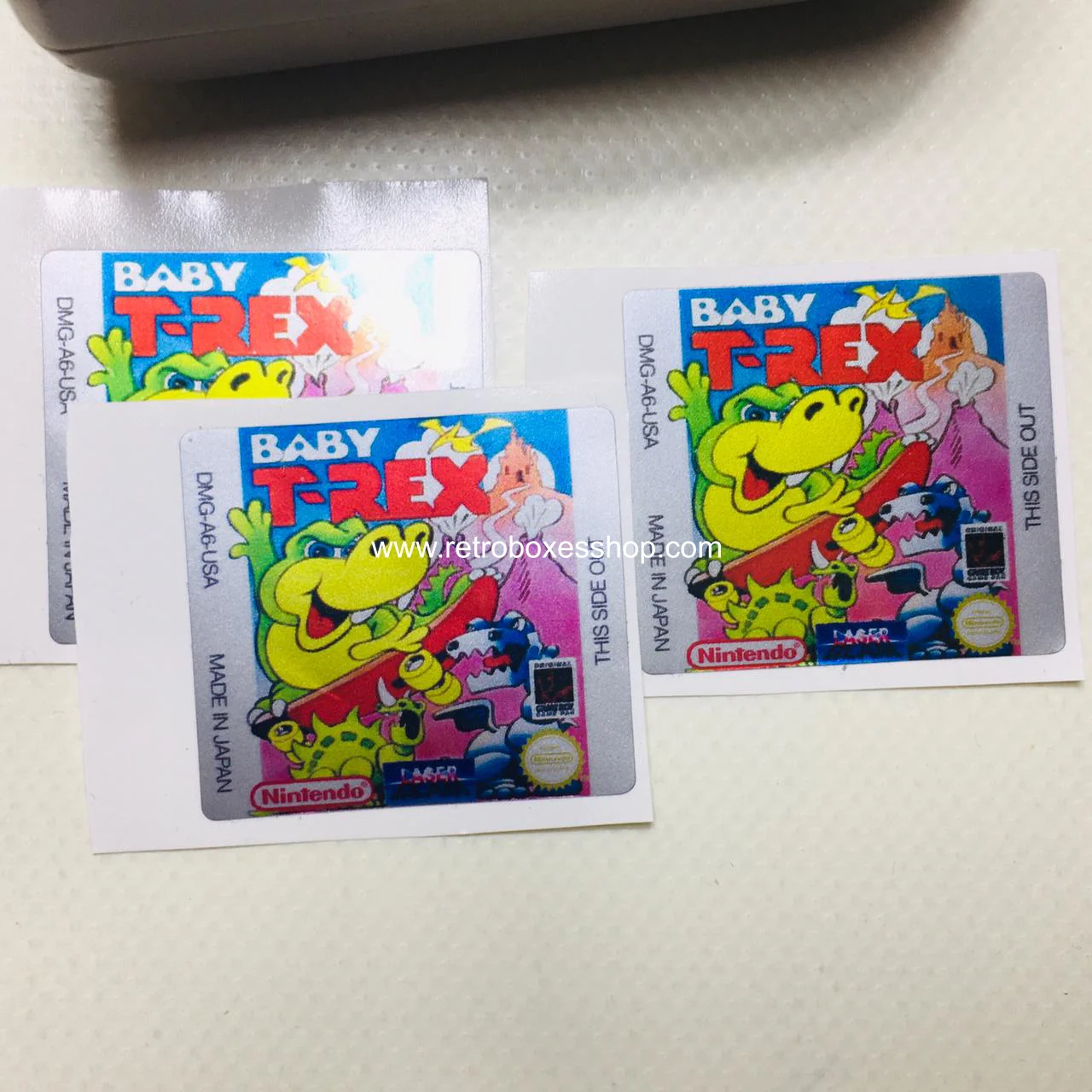 Baby T-Rex GameBoy Label - Metallic Silver Sides Replacement Sticker - Image 3