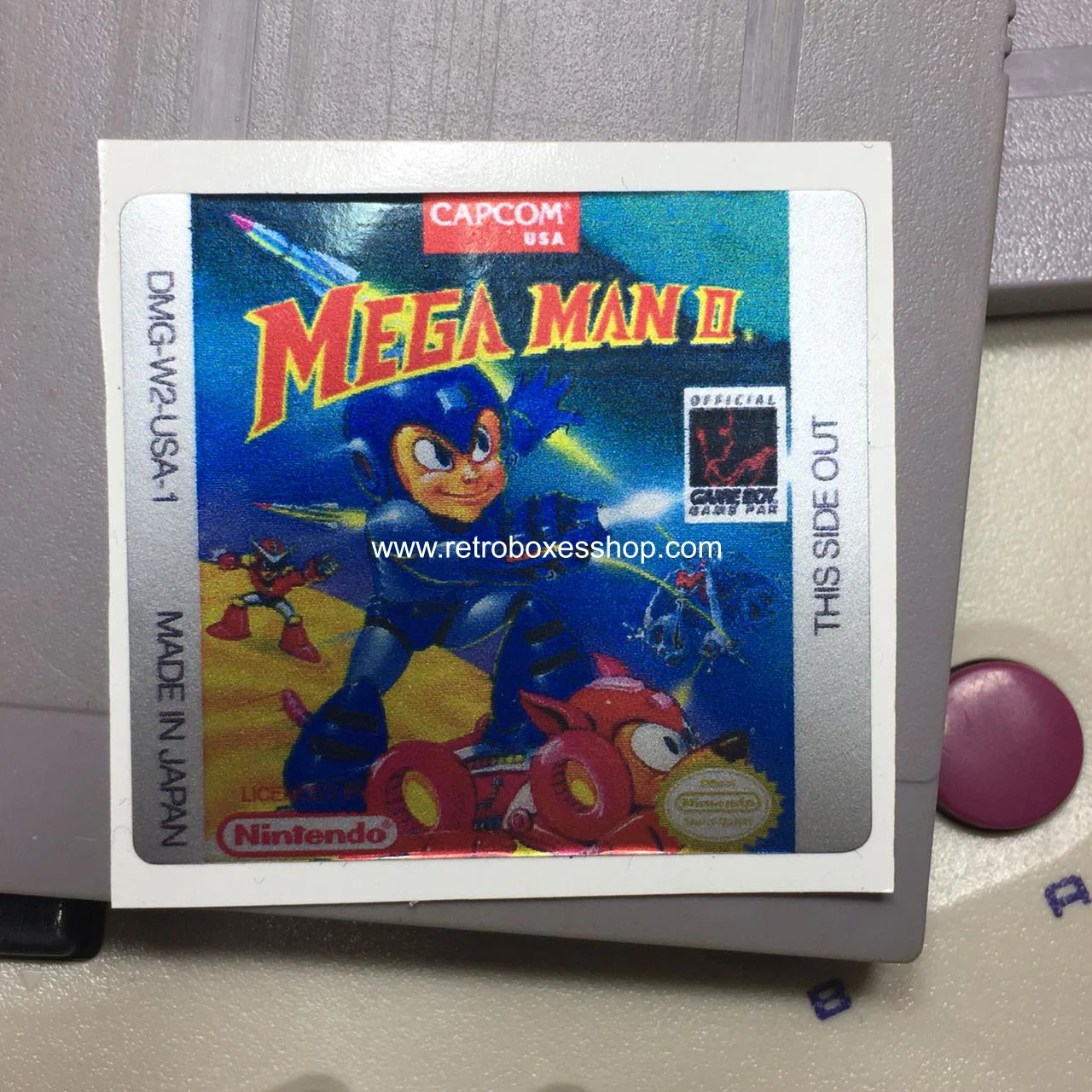 Mega Man 2 GameBoy Label - Metallic Silver Sides Replacement Sticker - Image 1