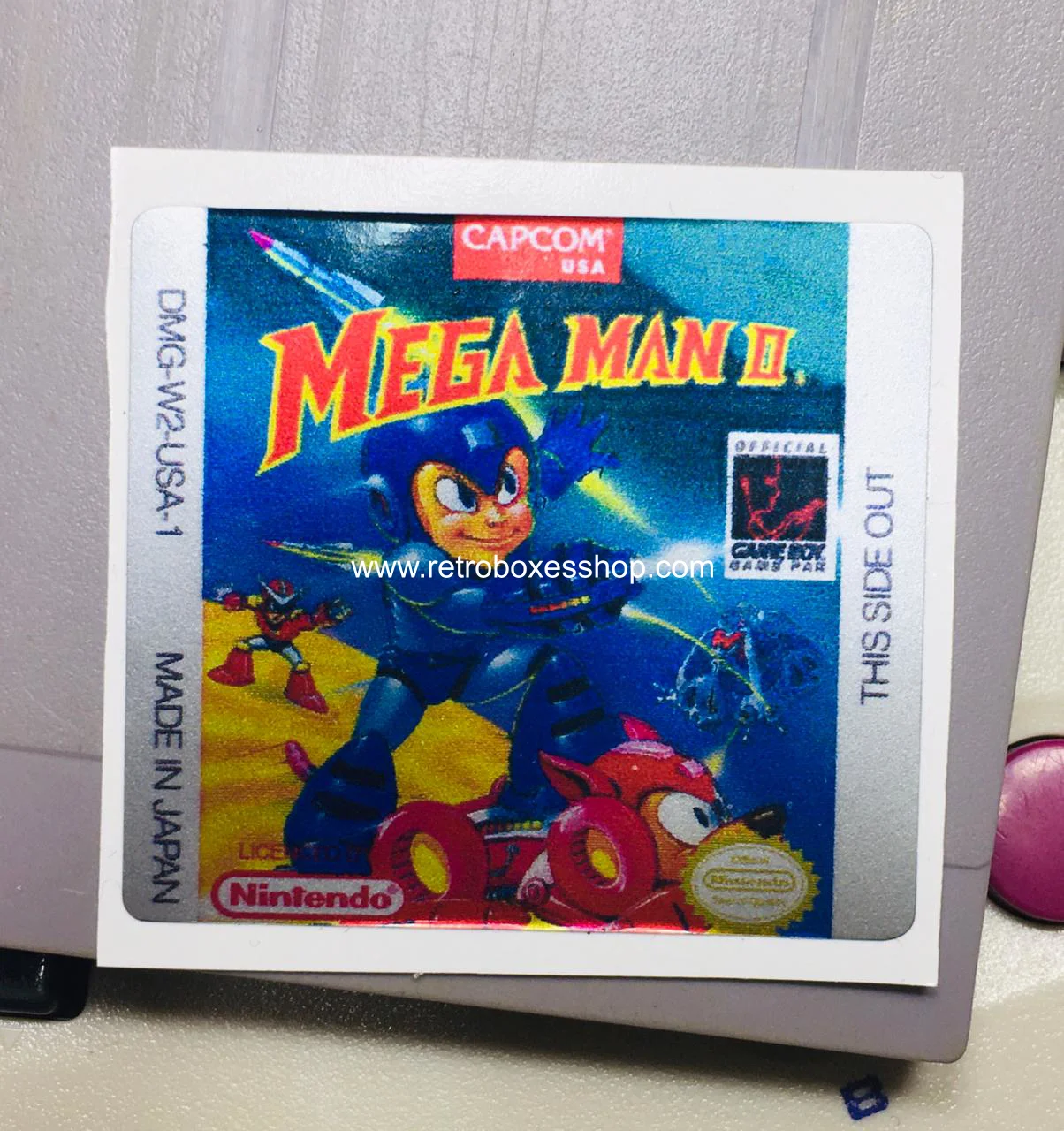 Mega Man 2 GameBoy Label - Metallic Silver Sides Replacement Sticker - Image 2