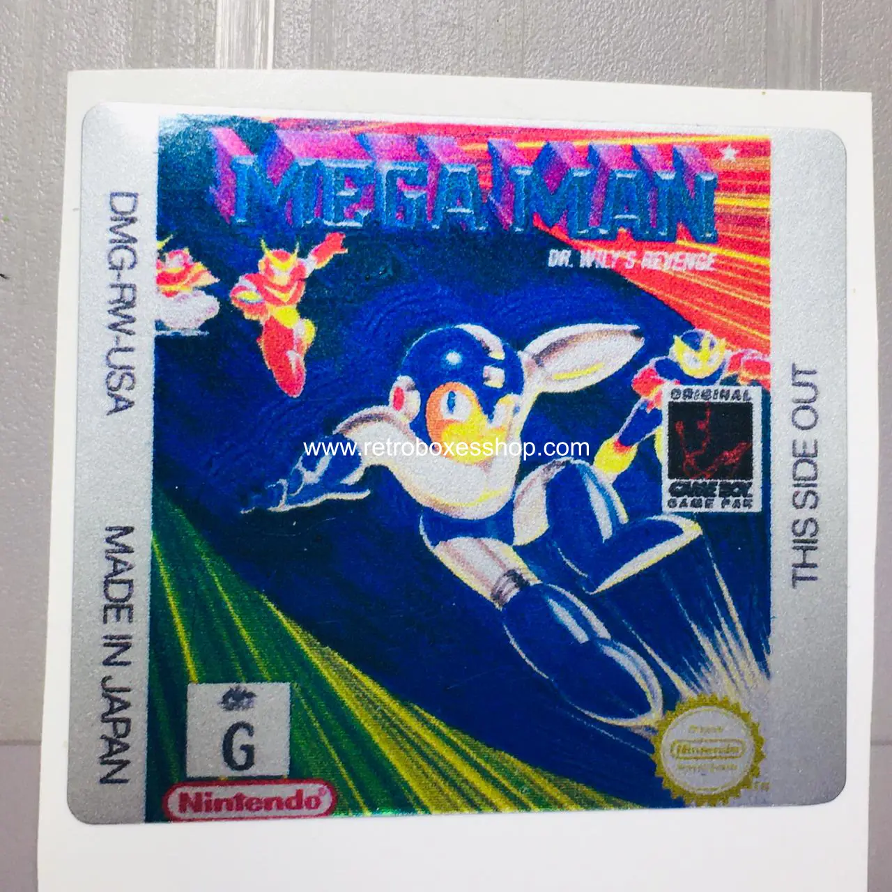 Mega Man GameBoy Label - Metallic Silver Sides Replacement Sticker