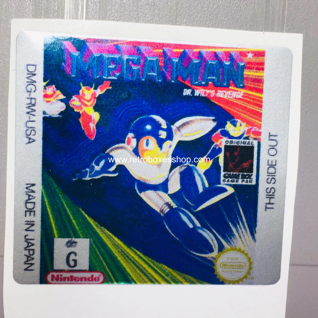 Mega Man GameBoy Label - Metallic Silver Sides Replacement Sticker - Image 3