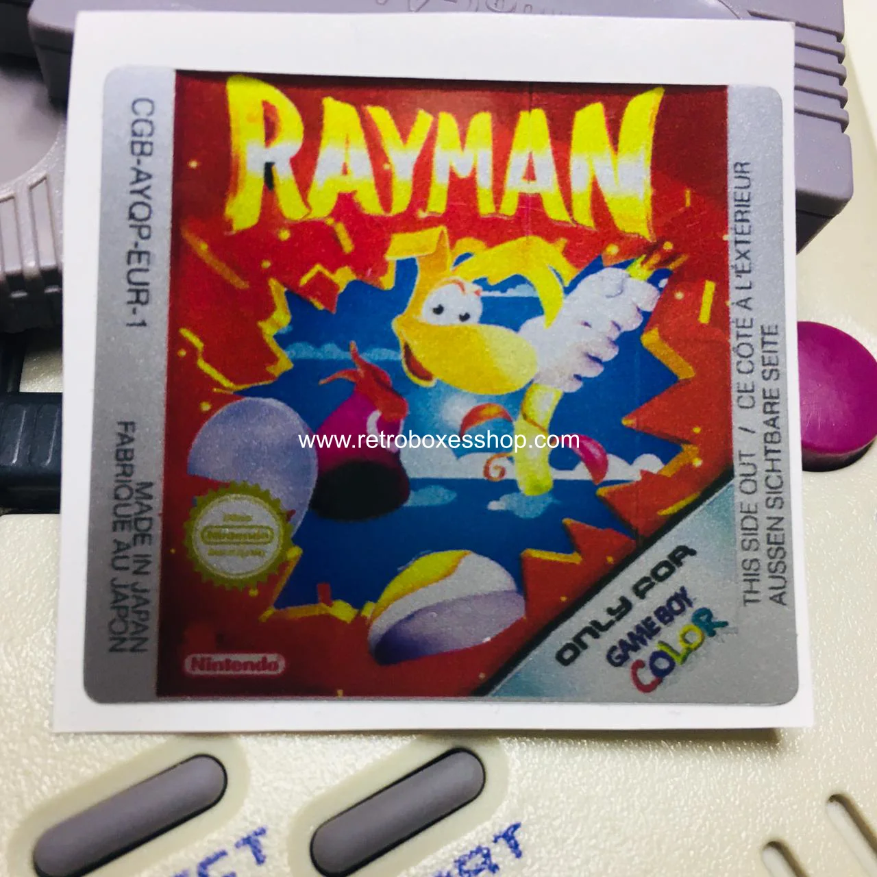 Rayman GameBoy Label - Metallic Silver Sides Replacement Sticker - Image 2