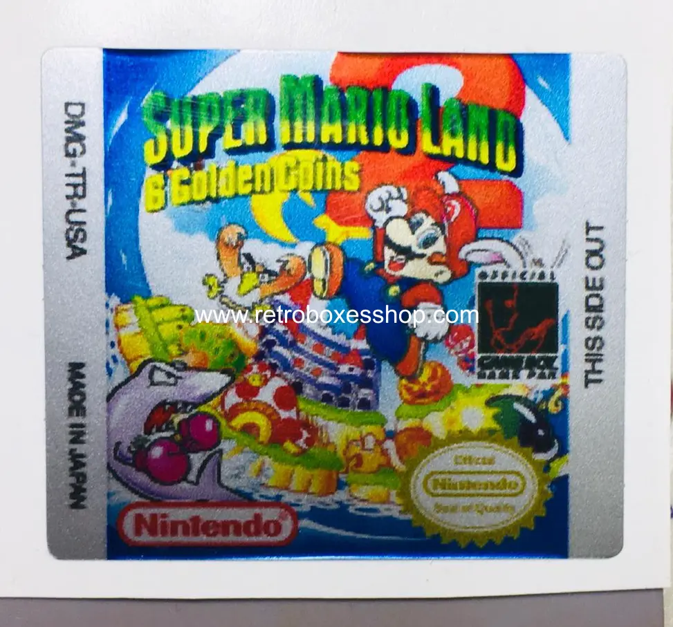 Super Mario Land 2 GameBoy Label - Metallic Silver Sides Replacement Sticker